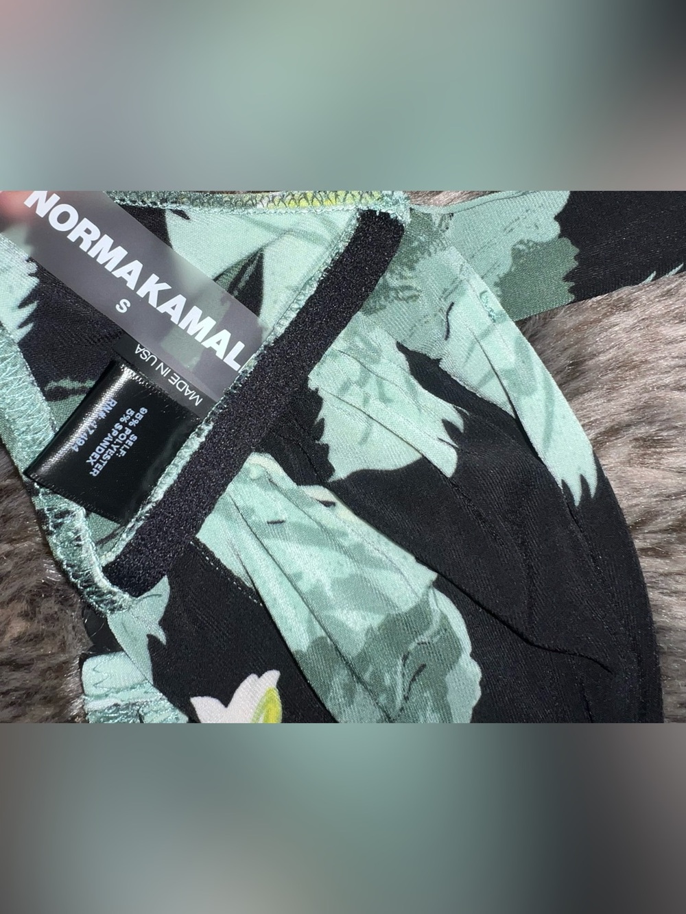 Norma Kamali Black and Green Floral Twist Bandeau Bikini Top with Halter - Picture 4 of 6
